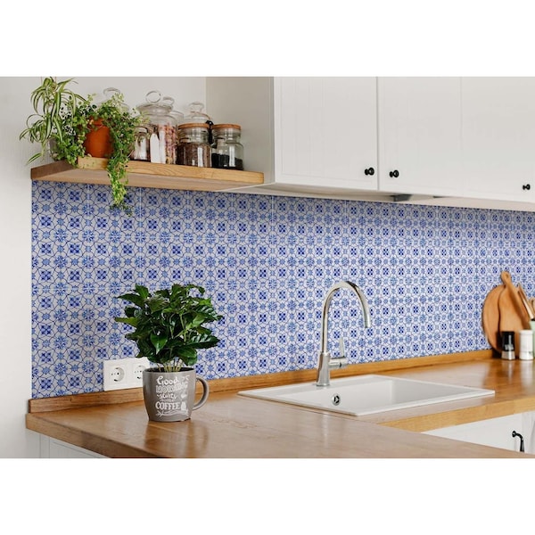Homeroots 6 x 6 in. Blue Micro Peel & Stick Removable Tiles - 400127