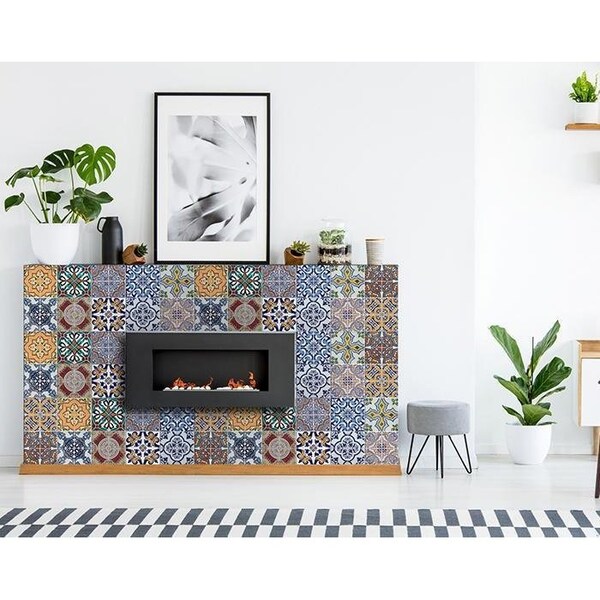 Homeroots 8 x 8 in. Addina Blue Multi Mosaic Peel & Stick Tiles - 400384