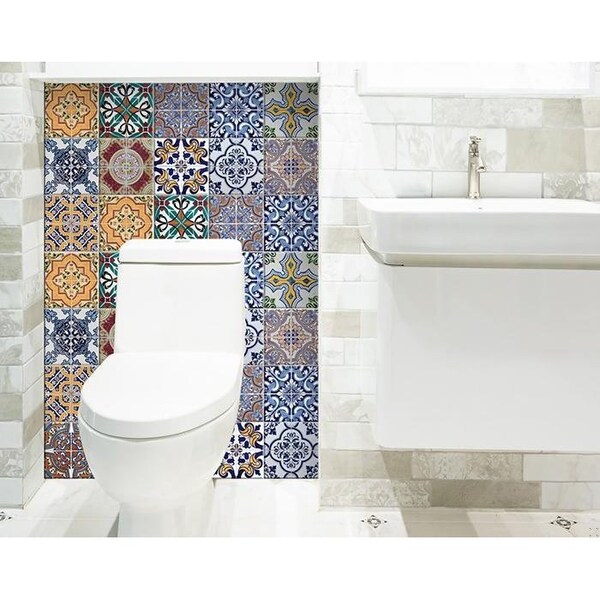 Homeroots 8 x 8 in. Addina Blue Multi Mosaic Peel & Stick Tiles - 400384