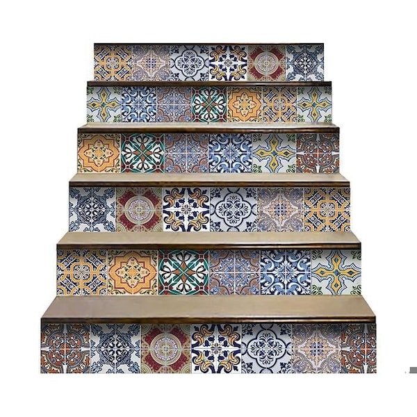 Homeroots 8 x 8 in. Addina Blue Multi Mosaic Peel & Stick Tiles - 400384