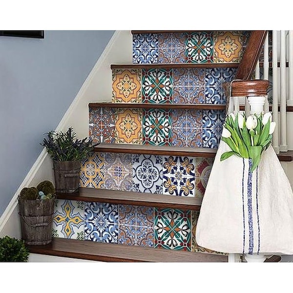 Homeroots 8 x 8 in. Addina Blue Multi Mosaic Peel & Stick Tiles - 400384