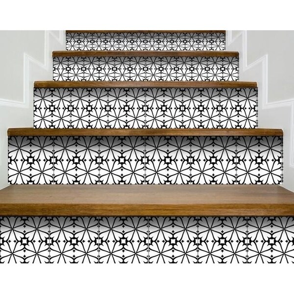 Homeroots 7 x 7 in. Black & White Clove Peel & Stick Removable Tiles - 399993