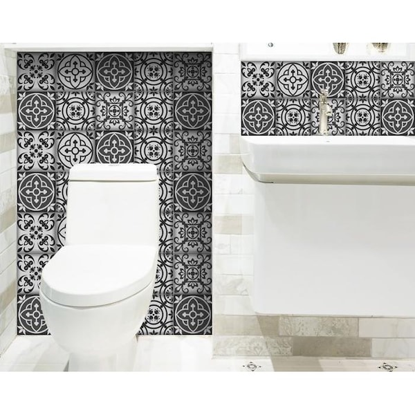 Homeroots 8 x 8 in. Gray & White Multi Peel & Stick Removable Tiles - 399889