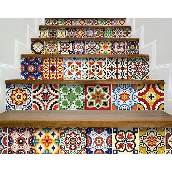 Homeroots 8 x 8 in. Blue Red Yellow Mosaic Peel & Stick Tiles - 400069
