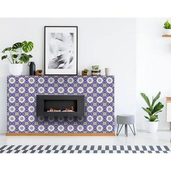 Homeroots 5 x 5 in. Blue, White & Gold Mosaic Removable Tiles - 399831
