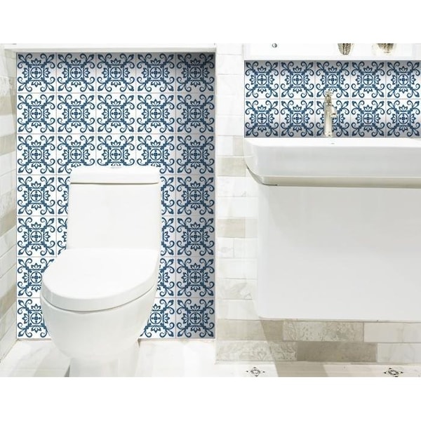 Homeroots 5 x 5 in. Teal & White Mosaic Peel & Stick Removable Tiles - 399836