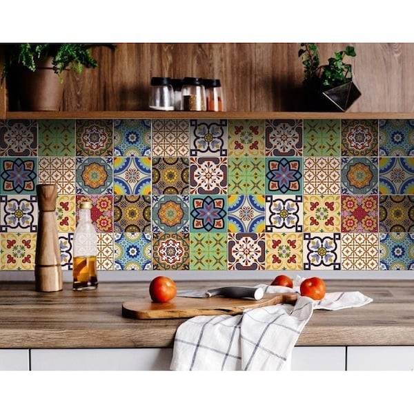 Homeroots 6 x 6 in. Auguri Geo Yellow Peel & Stick Removable Tiles - 400027