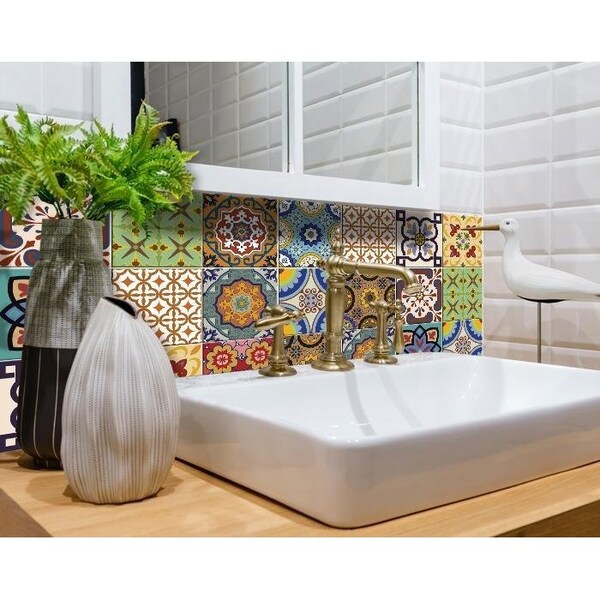Homeroots 6 x 6 in. Auguri Geo Yellow Peel & Stick Removable Tiles - 400027