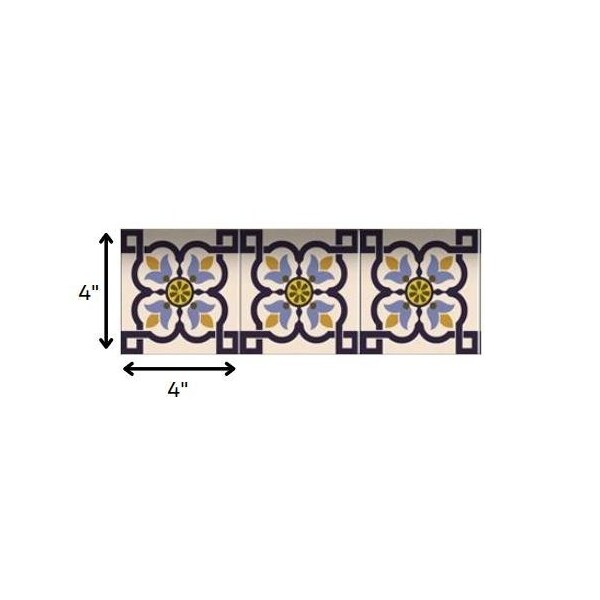 Homeroots 4 x 4 in. Azul Blue Flora Peel & Stick Removable Tiles - 400010