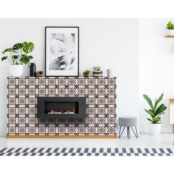 Homeroots 4 x 4 in. Azul Blue Flora Peel & Stick Removable Tiles - 400010