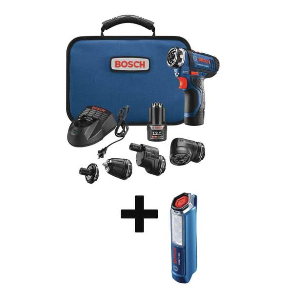Bosch Flexiclick Drill, 1/2 in, 12V DC, Cordless Drill - GSR12V-140FCB22 + GLI12V-300N