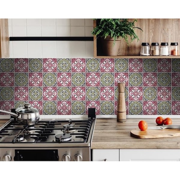 Homeroots 6 x 6 in. Vintage Cran & Green Peel & Stick Removable Tiles - 400167