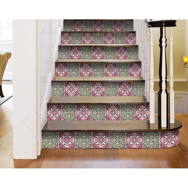 Homeroots 6 x 6 in. Vintage Cran & Green Peel & Stick Removable Tiles - 400167