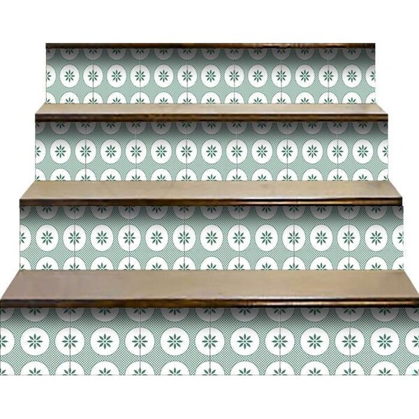 Homeroots 4 x 4 in. Light Sage & White Circle Flower Peel & Stick Removable Tiles - 400425
