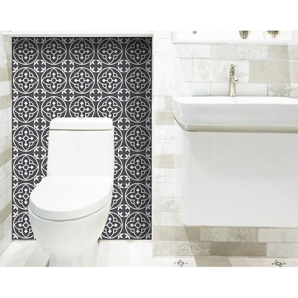 Homeroots 7 x 7 in. Tulipa Gray & White Peel & Stick Removable Tiles - 399898
