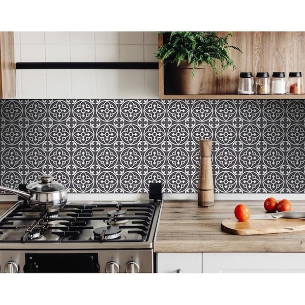 Homeroots 7 x 7 in. Tulipa Gray & White Peel & Stick Removable Tiles - 399898