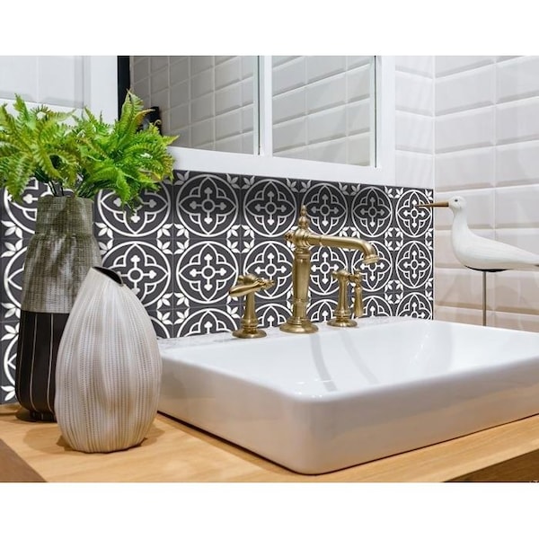 Homeroots 7 x 7 in. Tulipa Gray & White Peel & Stick Removable Tiles - 399898
