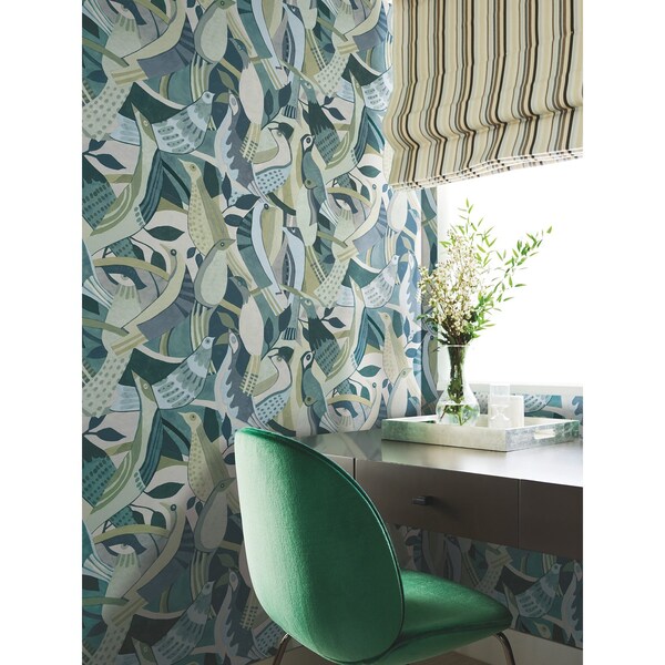 York Wallcoverings Fauvist Flock Green Wallpaper - AG2017