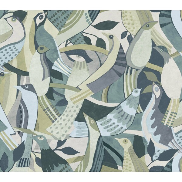 York Wallcoverings Fauvist Flock Green Wallpaper - AG2017