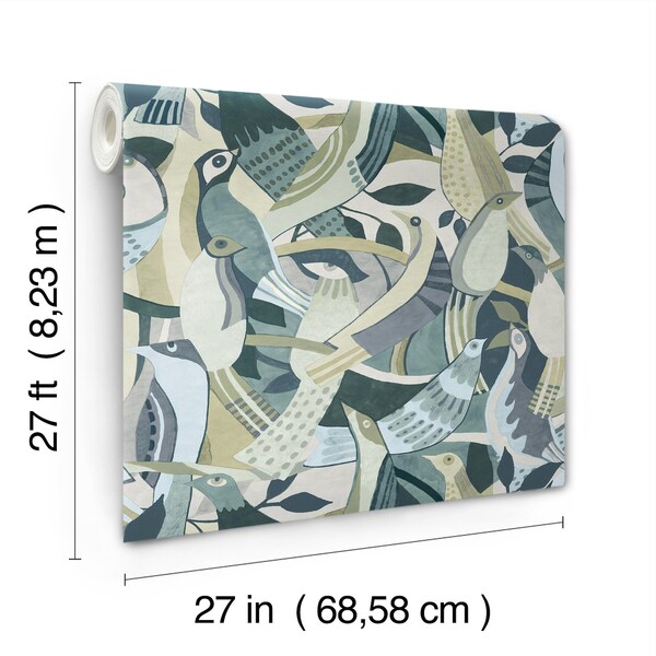 York Wallcoverings Fauvist Flock Green Wallpaper - AG2017