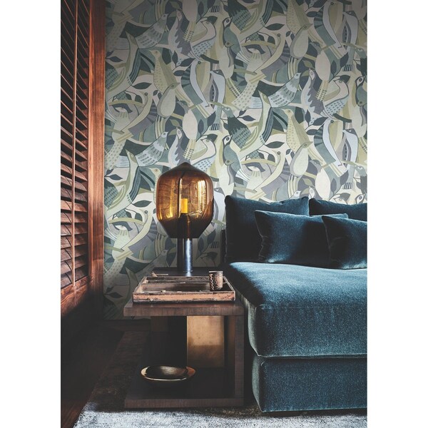 York Wallcoverings Fauvist Flock Green Wallpaper - AG2017