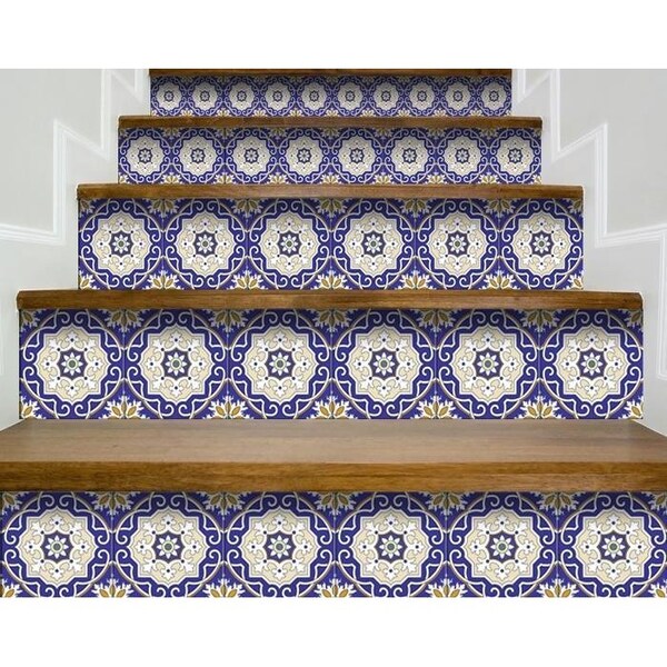 Homeroots 6 x 6 in. Blue, White & Gold Mosaic Removable Tiles - 399832