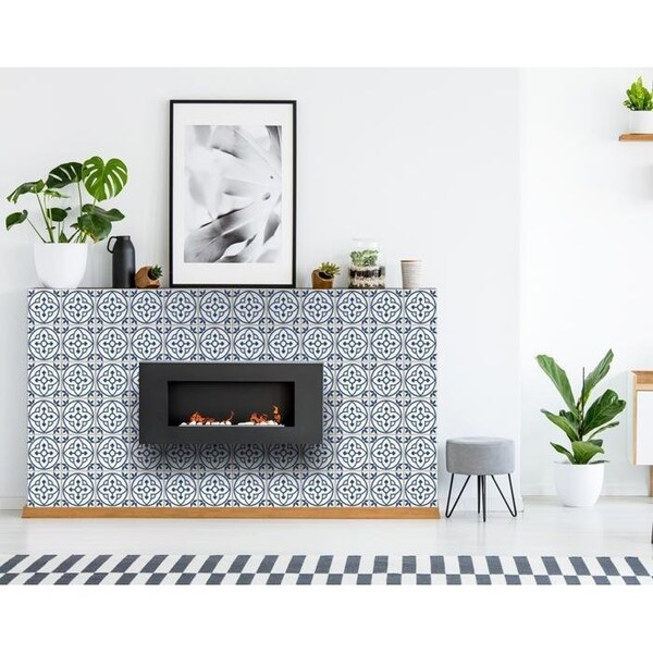 Homeroots 6 x 6 in. Tulipa Blue & White Peel & Stick Removable Tiles - 399847