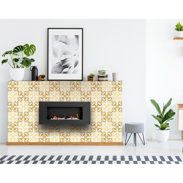 Homeroots 8 x 8 in. Golden Yellow Retro Peel & Stick Removable Tiles - 399844