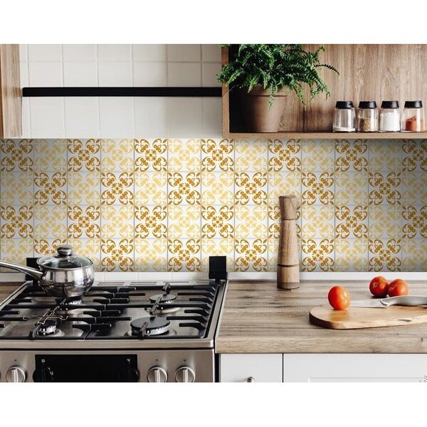 Homeroots 8 x 8 in. Golden Yellow Retro Peel & Stick Removable Tiles - 399844