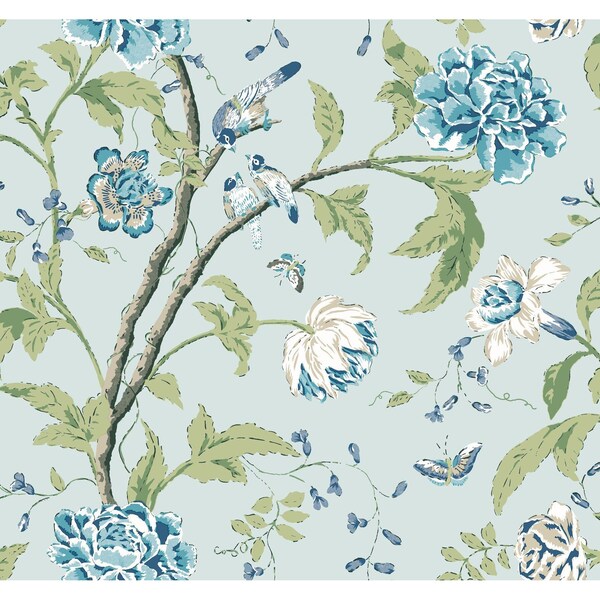 York Wallcoverings Teahouse Floral Light Blue Wallpaper - BL1784
