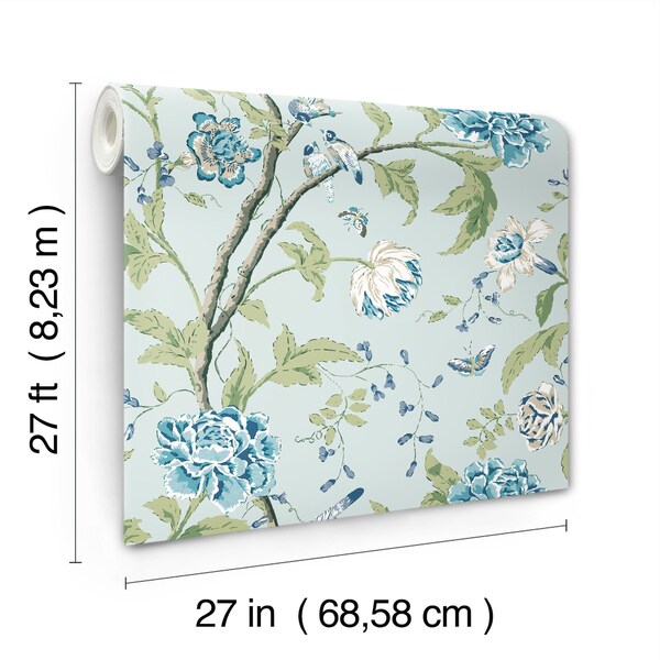 York Wallcoverings Teahouse Floral Light Blue Wallpaper - BL1784