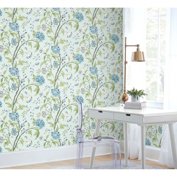 York Wallcoverings Teahouse Floral Light Blue Wallpaper - BL1784