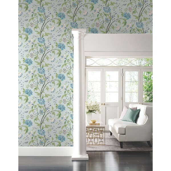 York Wallcoverings Teahouse Floral Light Blue Wallpaper - BL1784