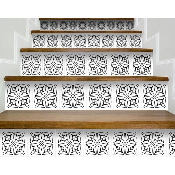 Homeroots 4 x 4 in. White & Black Cross Peel & Stick Removable Tiles - 399930