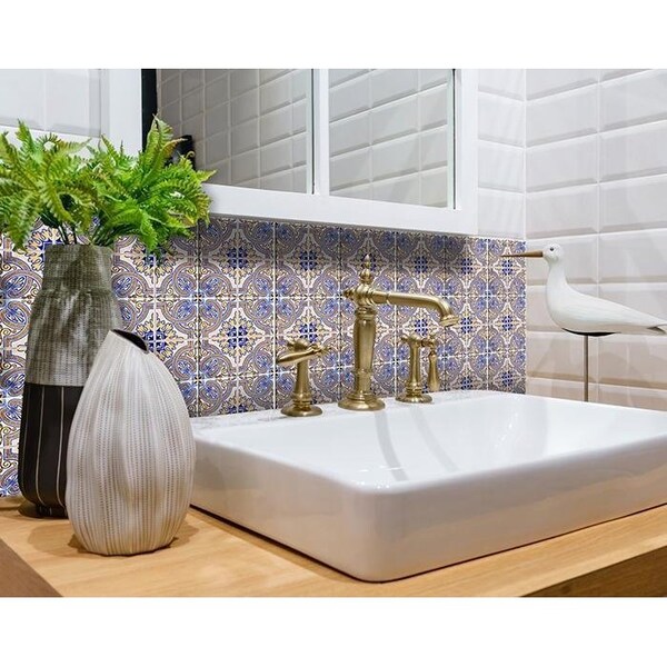 Homeroots 6 x 6 in. Blue Taupe Nova Removable Peel & Stick Tiles - 400222