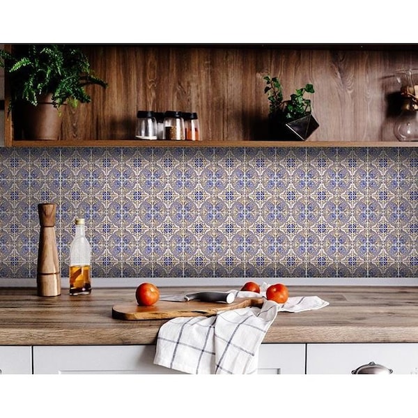 Homeroots 6 x 6 in. Blue Taupe Nova Removable Peel & Stick Tiles - 400222