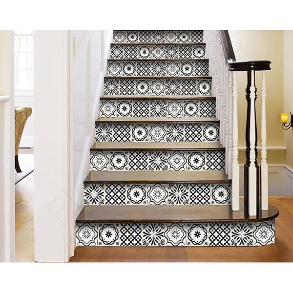Homeroots 8 x 8 in. Black & White Multi Peel & Stick Removable Tiles - 399864