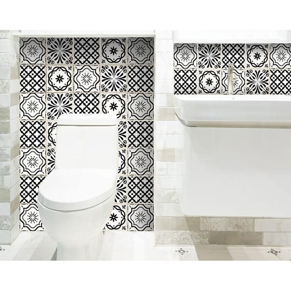 Homeroots 8 x 8 in. Black & White Multi Peel & Stick Removable Tiles - 399864