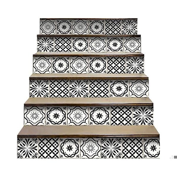 Homeroots 8 x 8 in. Black & White Multi Peel & Stick Removable Tiles - 399864