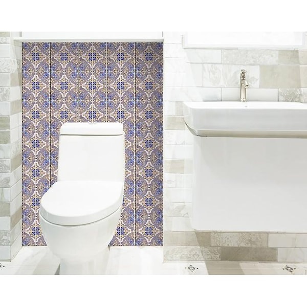 Homeroots 5 x 5 in. Blue Taupe Nova Removable Peel & Stick Tiles - 400221