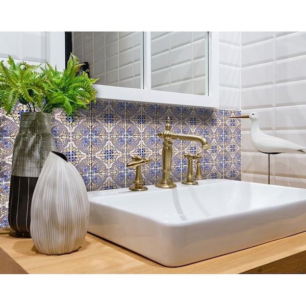 Homeroots 5 x 5 in. Blue Taupe Nova Removable Peel & Stick Tiles - 400221