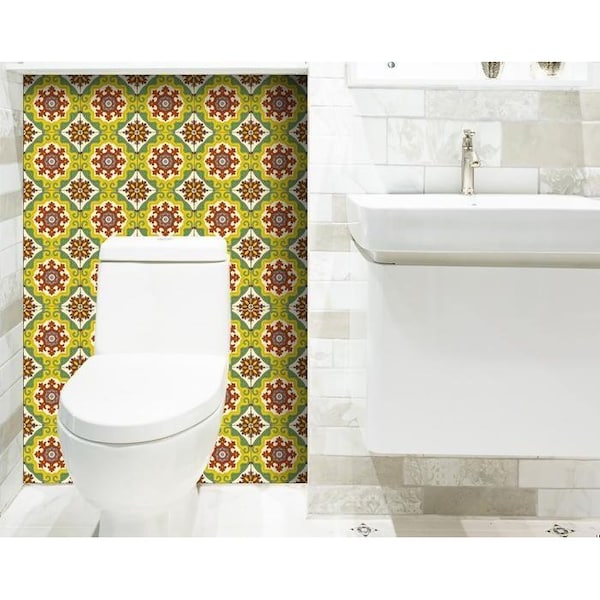Homeroots 7 x 7 in. Yellow Fortuna Peel & Stick Removable Tiles - 400008