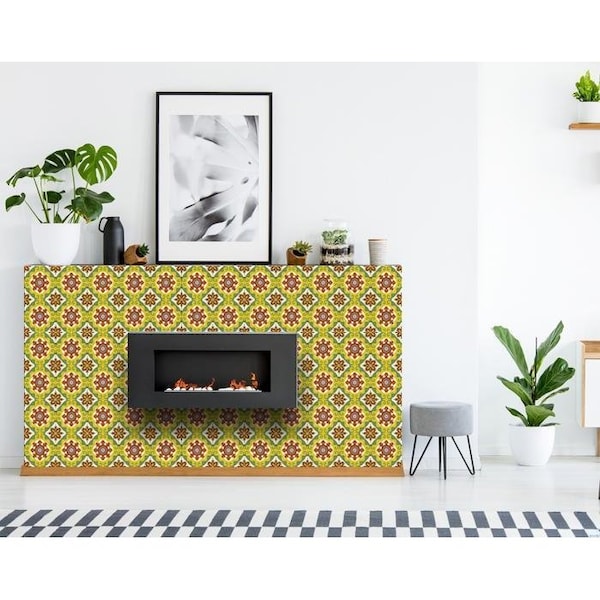 Homeroots 7 x 7 in. Yellow Fortuna Peel & Stick Removable Tiles - 400008