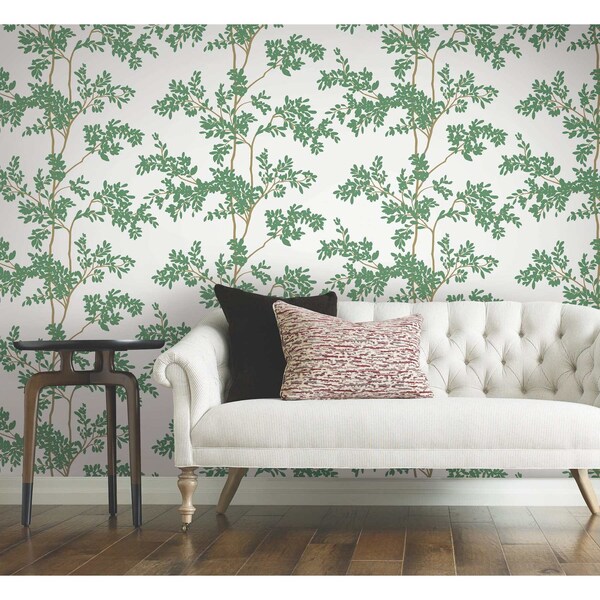 York Wallcoverings Lunaria Silhouette White and Green Wallpaper - BL1801