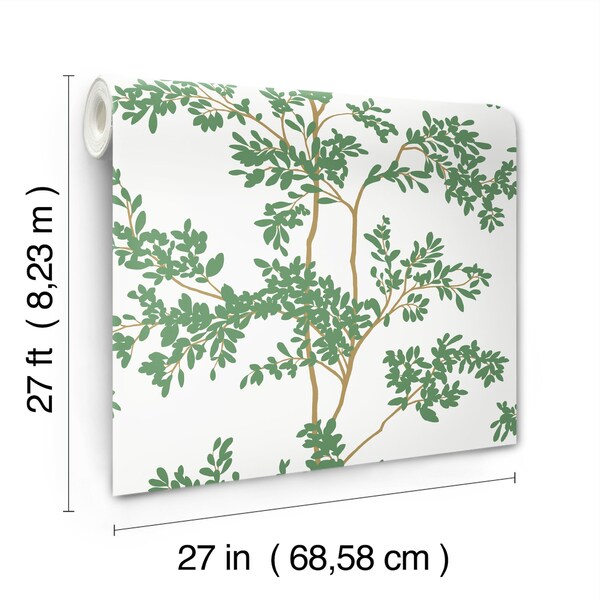York Wallcoverings Lunaria Silhouette White and Green Wallpaper - BL1801