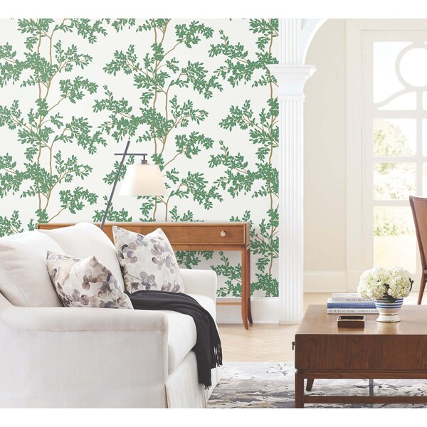 York Wallcoverings Lunaria Silhouette White and Green Wallpaper - BL1801
