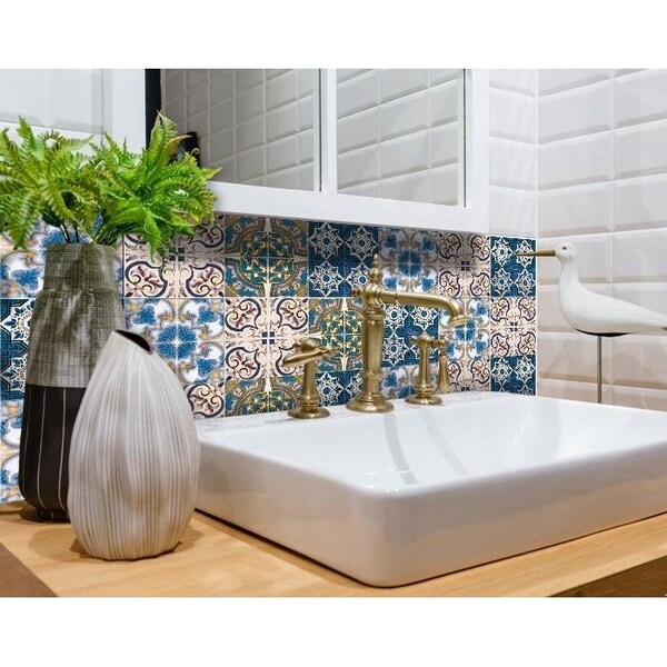 Homeroots 5 x 5 in. Agean Linda Bluen Green Removable Peel & Stick Tiles - 400281