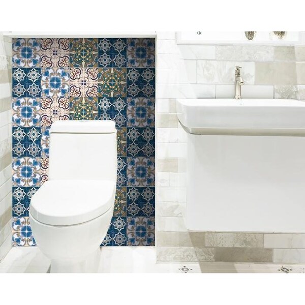 Homeroots 5 x 5 in. Agean Linda Bluen Green Removable Peel & Stick Tiles - 400281