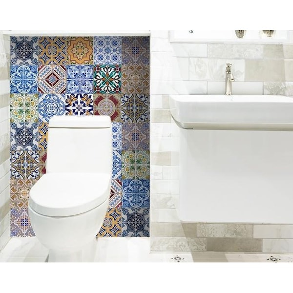 Homeroots 5 x 5 in. Kyla Multi Blue Mosaic Peel & Stick Tiles - 400376