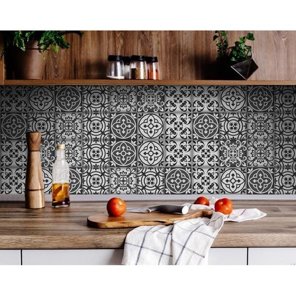Homeroots 6 x 6 in. Gray & White Multi Peel & Stick Removable Tiles - 399887
